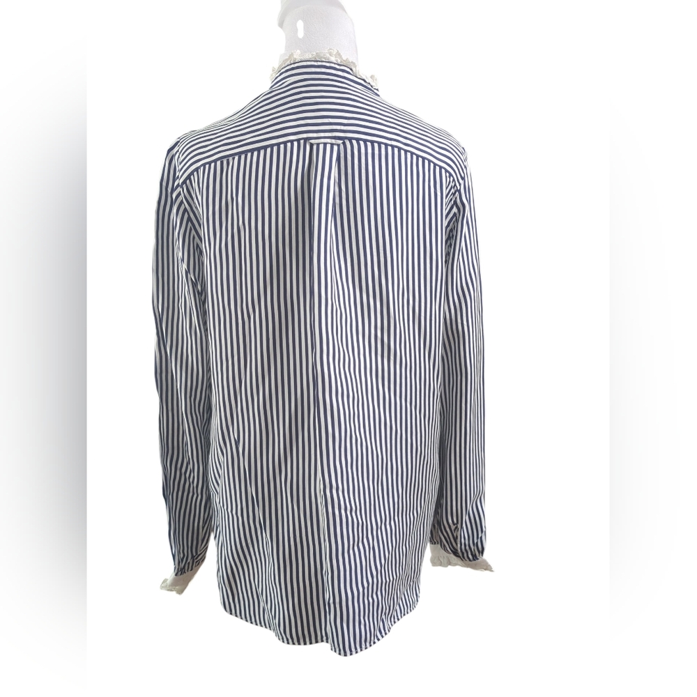 J. Crew Navy and White Striped Shirt / BLOUSE Size Xs - Picture 2 of 6